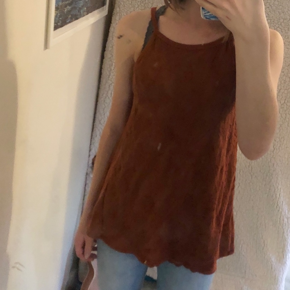 Orange Lace Tank Top with Detailed Back